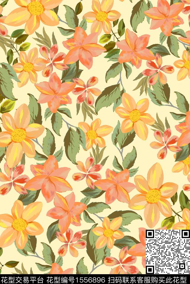 水彩花卉中老年数码印花花型下载（图片编号: 1556896） - 瓦栏（Walan）