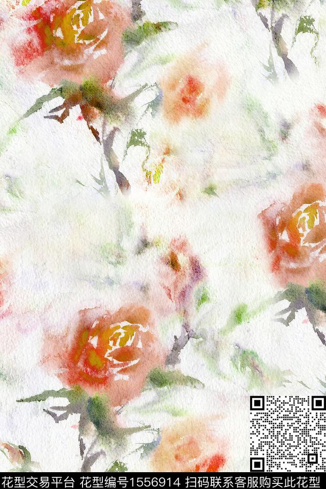 XZ5246.jpg - 1556914 - 水彩 花卉 抽象 - 数码印花花型 － 女装花型设计 － 瓦栏