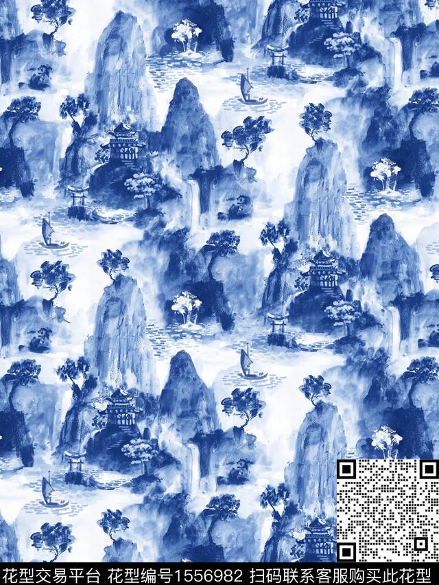 ZZ059 big.jpg - 1556982 - 中国风 山水 水墨 - 数码印花花型 － 墙纸花型设计 － 瓦栏