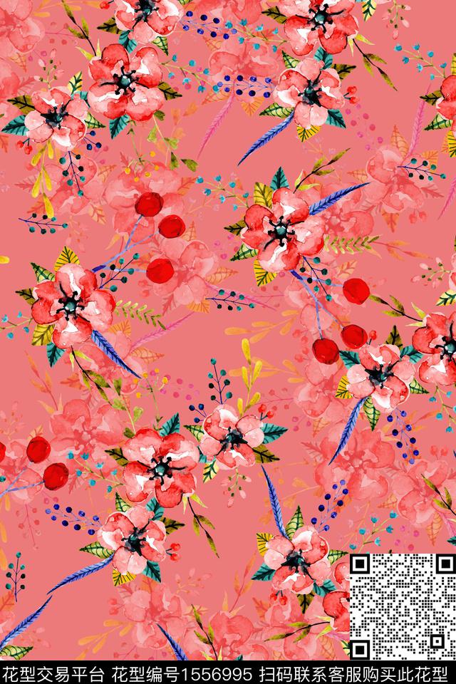 水彩影花花卉数码印花花型下载（图片编号: 1556995） - 瓦栏（Walan）