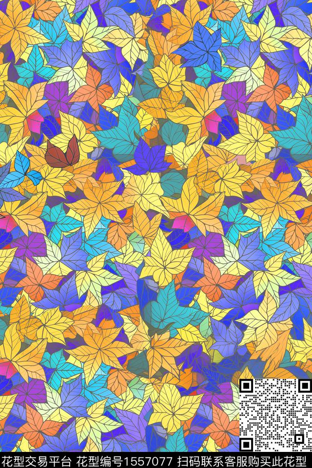 花型004.jpg - 1557077 - 大牌风 抽象花卉 枫叶 - 数码印花花型 － 女装花型设计 － 瓦栏