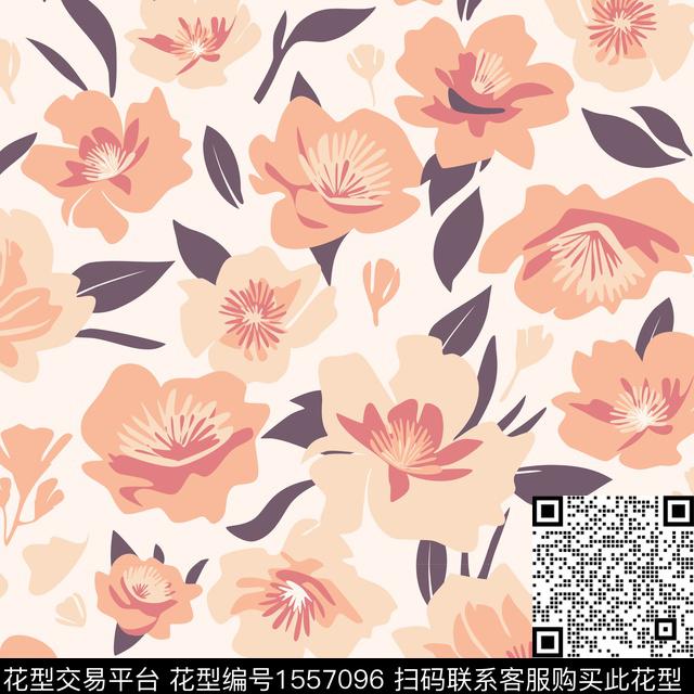 大花花卉数码印花花型下载（图片编号: 1557096） - 瓦栏（Walan）