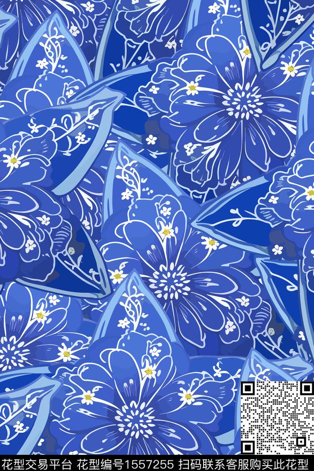 女装花卉线条花卉数码印花花型下载（图片编号: 1557255） - 瓦栏（Walan）