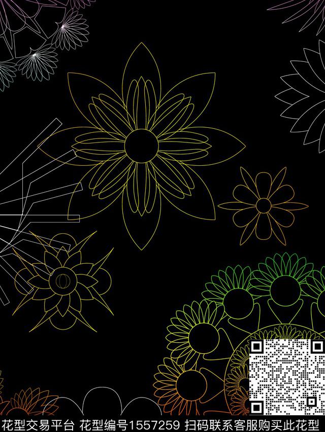 线条3.jpg - 1557259 - 定位 黑底 线条 - 数码印花花型 － 女装花型设计 － 瓦栏