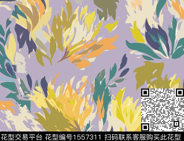 花卉色块几何数码印花花型下载（图片编号: 1557311） - 瓦栏（Walan）