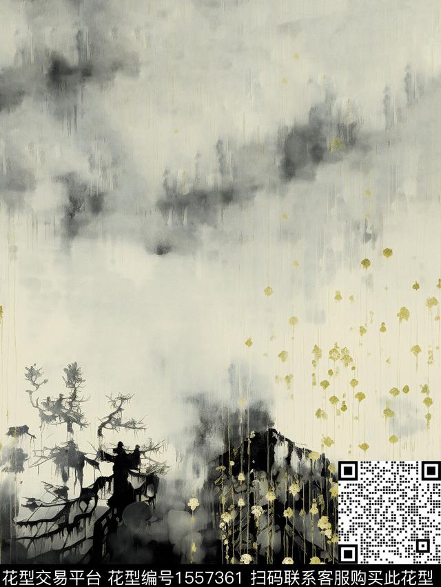 ER3-SY-037.jpg - 1557361 - 水墨风 定位 中国风 - 数码印花花型 － 女装花型设计 － 瓦栏