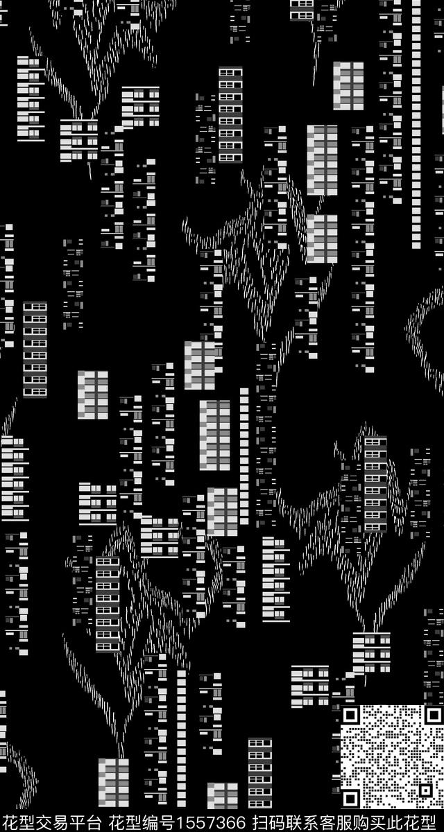 XZ5250.jpg - 1557366 - 碎片 黑底 几何 - 数码印花花型 － 女装花型设计 － 瓦栏