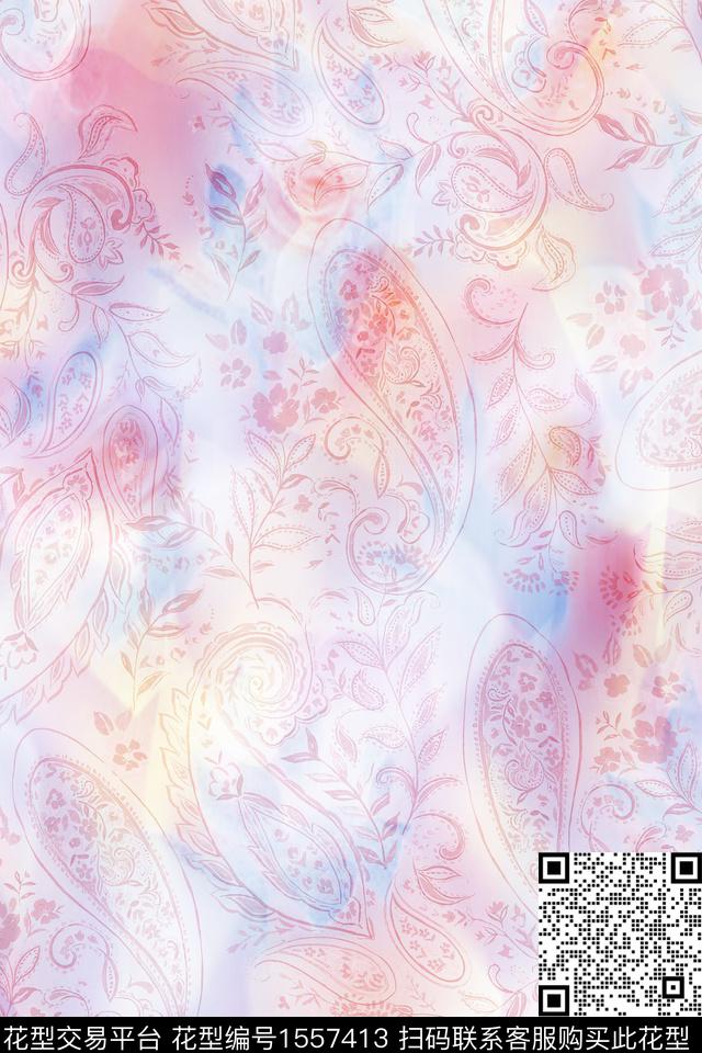 XZ5255.jpg - 1557413 - 水彩 佩斯利 底纹 - 数码印花花型 － 女装花型设计 － 瓦栏