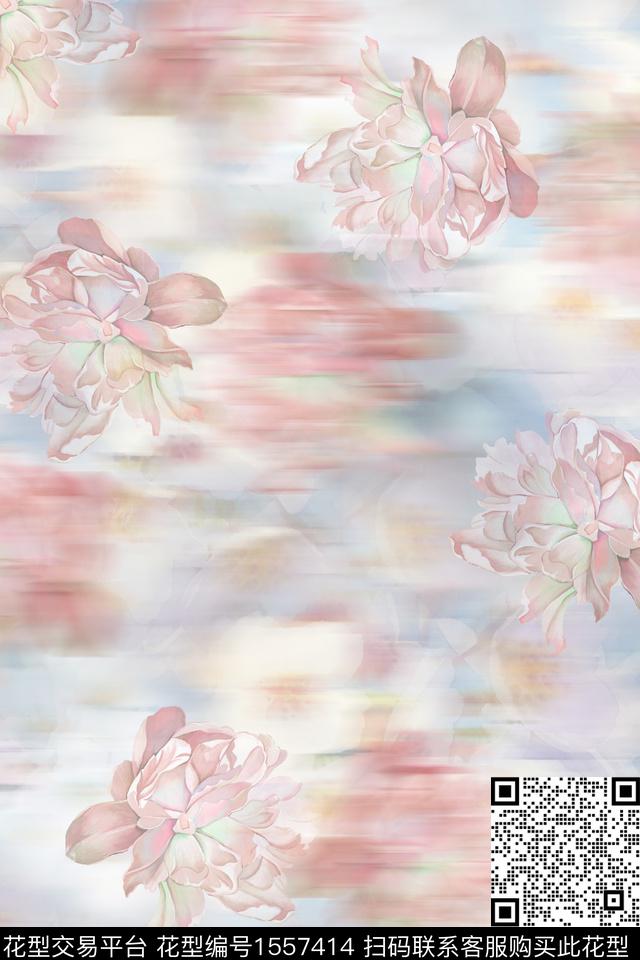 花卉模糊底纹数码印花花型下载（图片编号: 1557414） - 瓦栏（Walan）