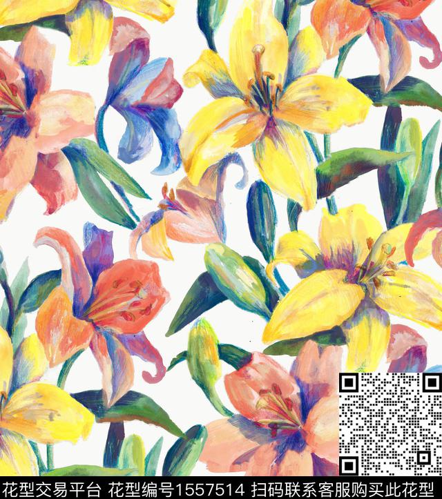 AM16M85 var.jpg - 1557514 - 花卉 水彩 大花 - 数码印花花型 － 女装花型设计 － 瓦栏