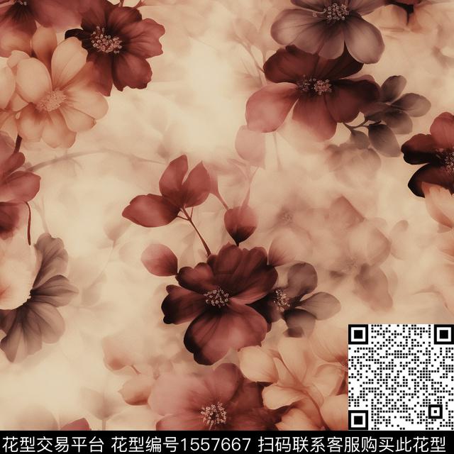 女装水彩花卉数码印花花型下载（图片编号: 1557667） - 瓦栏（Walan）