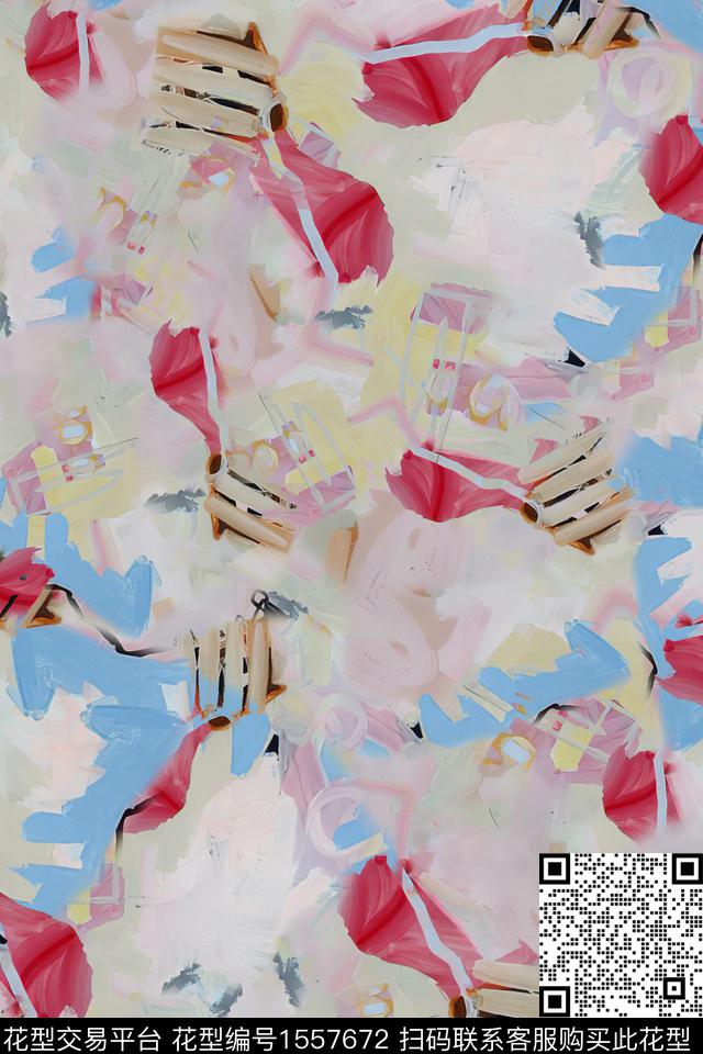 XZ5259.jpg - 1557672 - 涂鸦 油画 抽象 - 数码印花花型 － 女装花型设计 － 瓦栏