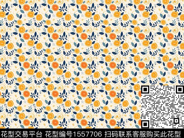 花型四.jpg - 1557706 - 趣味 橙子 叶子 - 数码印花花型 － 女装花型设计 － 瓦栏