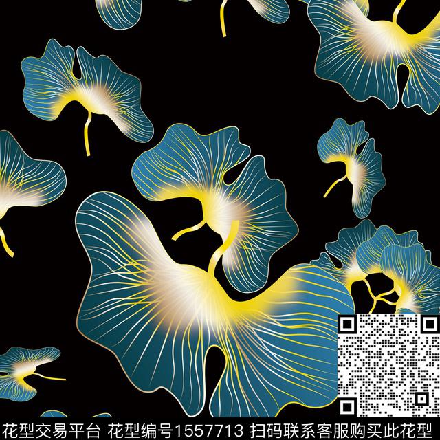 渐变花型.jpg - 1557713 - 大花 叶子 黑底花卉 - 数码印花花型 － 女装花型设计 － 瓦栏