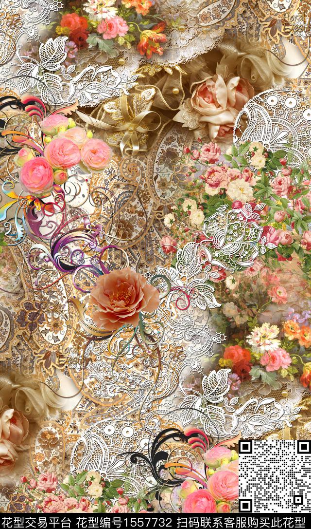 zxh0008.jpg - 1557732 - 仿古 古典花纹 玫瑰花 - 数码印花花型 － 女装花型设计 － 瓦栏