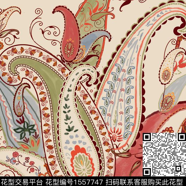 佩斯利女装定位花手绘数码印花花型下载（图片编号: 1557747） - 瓦栏（Walan）