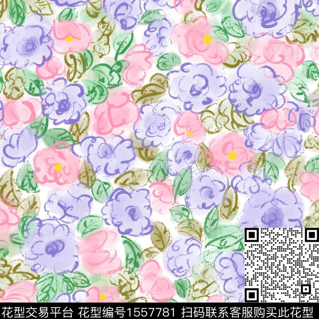 D69EDCE5-1013-40F6-97C4-A649DC6A3F56.jpg - 1557781 - 笔触 线条 手绘花卉 - 数码印花花型 － 女装花型设计 － 瓦栏