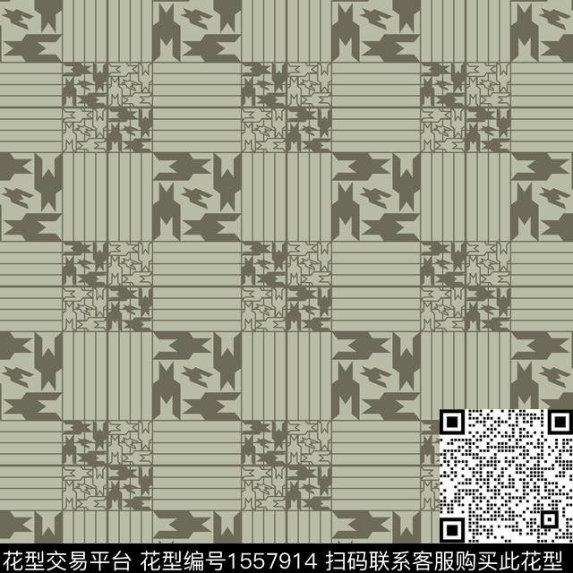 中式千鸟格.jpg - 1557914 - 千鸟格 线条 复古 - 数码印花花型 － 女装花型设计 － 瓦栏