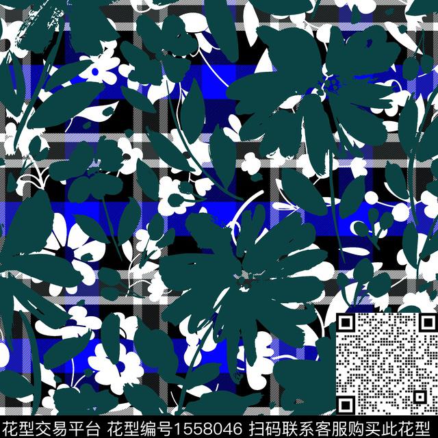 mix flower abstrak.jpg - 1558046 - 格子 抽象花卉 花卉 - 数码印花花型 － 女装花型设计 － 瓦栏