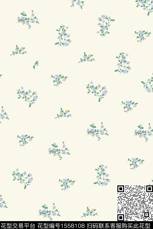 小碎花清爽底花卉数码印花花型下载（图片编号: 1558108） - 瓦栏（Walan）