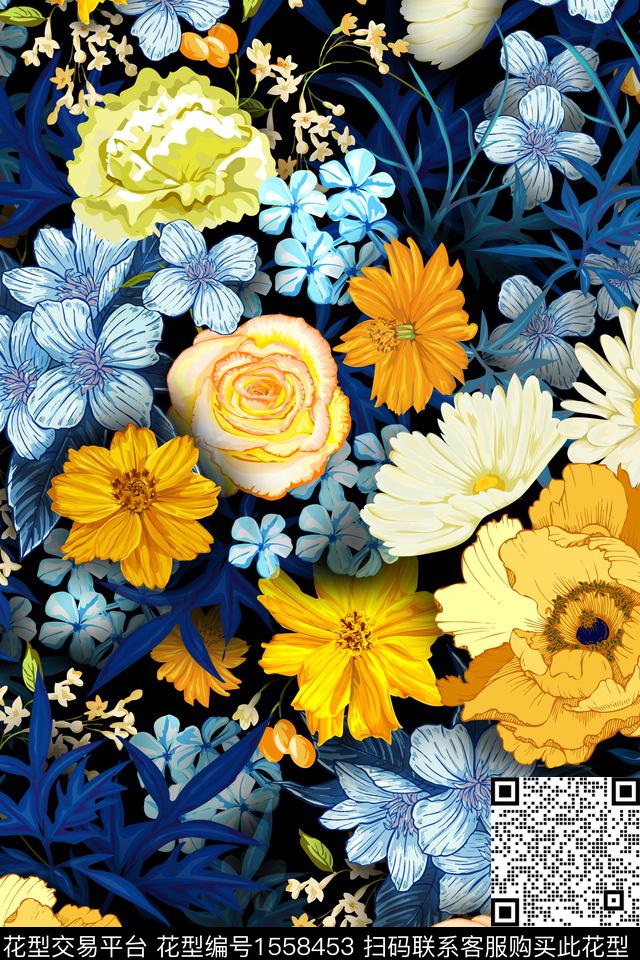 植物大花花卉数码印花花型下载（图片编号: 1558453） - 瓦栏（Walan）