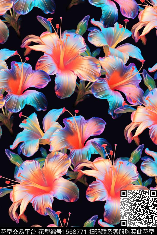 花卉女装百合数码印花花型下载（图片编号: 1558771） - 瓦栏（Walan）