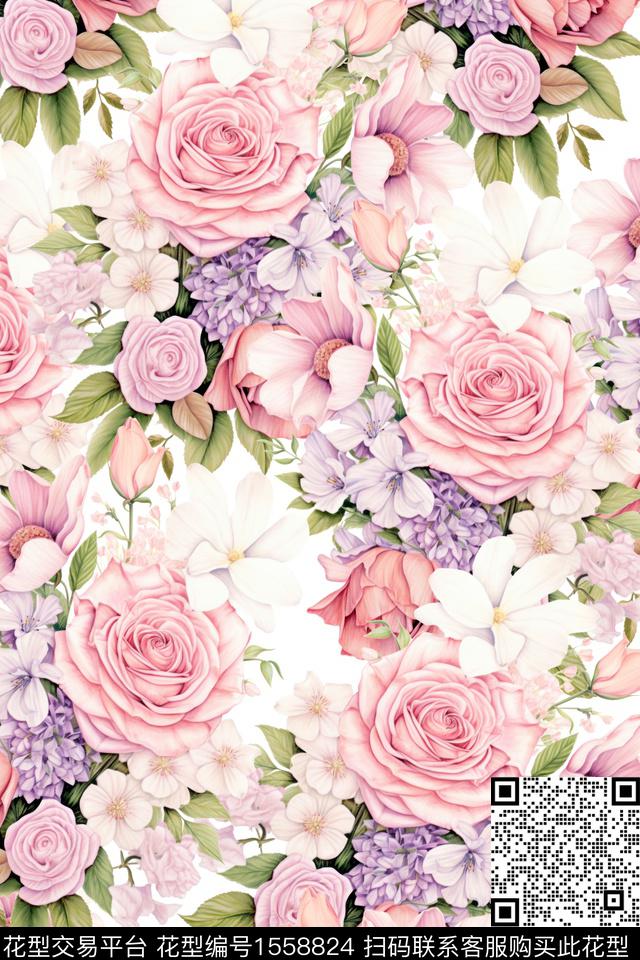花卉女装玫瑰花数码印花花型下载（图片编号: 1558824） - 瓦栏（Walan）