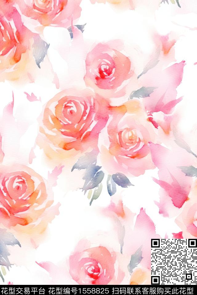花卉女装玫瑰花数码印花花型下载（图片编号: 1558825） - 瓦栏（Walan）