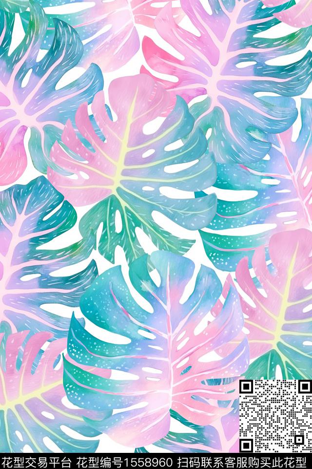 绿植树叶女装热带花型数码印花花型下载（图片编号: 1558960） - 瓦栏（Walan）
