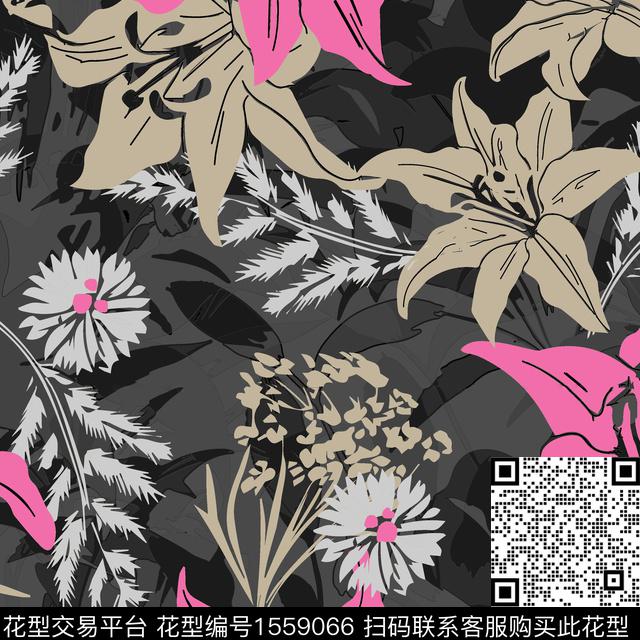 ZZ476 pat.jpg - 1559066 - 花卉 绿植树叶 剪影 - 数码印花花型 － 女装花型设计 － 瓦栏