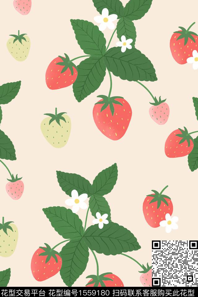 草莓花卉数码印花花型下载（图片编号: 1559180） - 瓦栏（Walan）