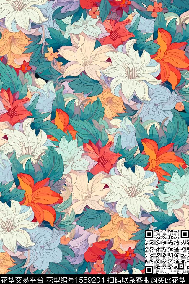 花卉女装数码印花花型下载（图片编号: 1559204） - 瓦栏（Walan）