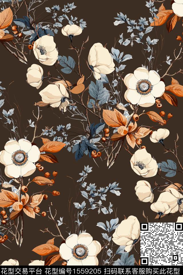 花卉复古女装数码印花花型下载（图片编号: 1559205） - 瓦栏（Walan）