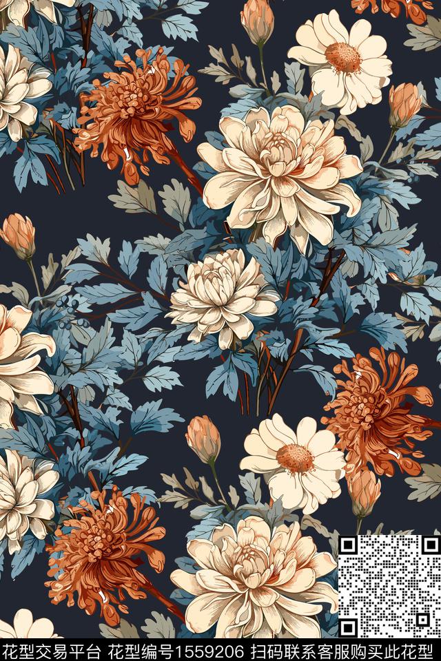 花卉复古女装数码印花花型下载（图片编号: 1559206） - 瓦栏（Walan）