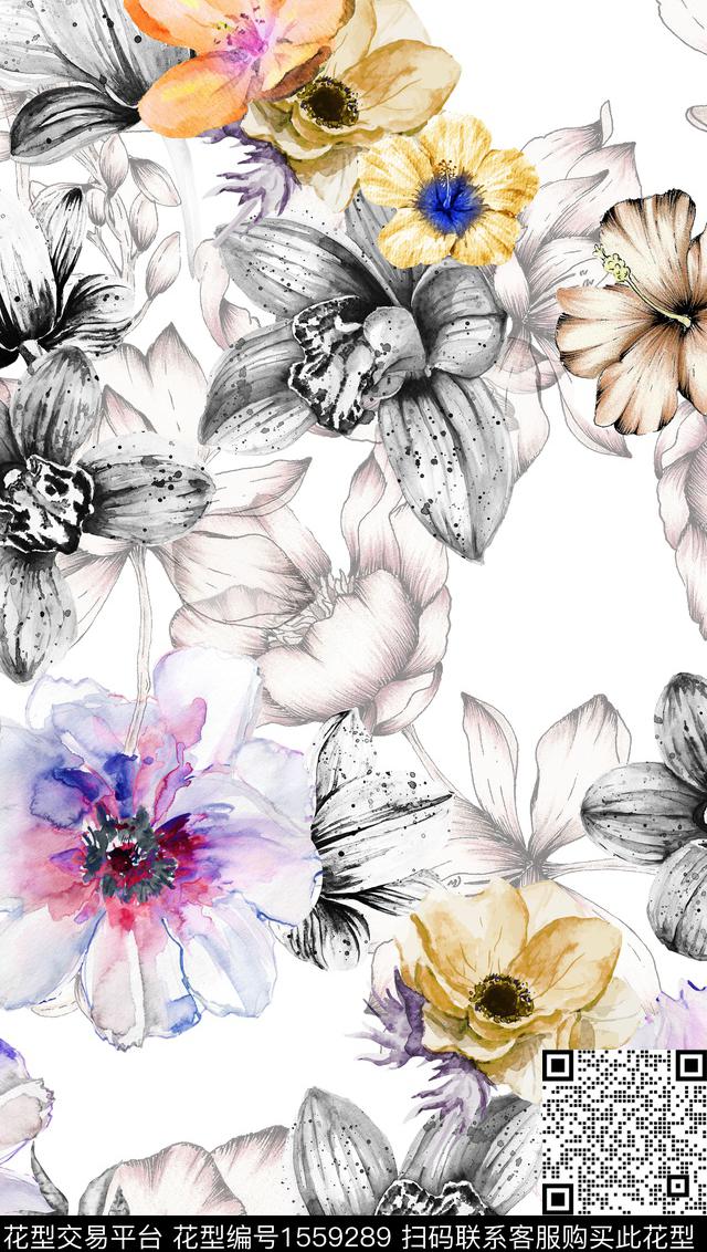 guan1216.jpg - 1559289 - 白底花 花卉 水彩 - 数码印花花型 － 女装花型设计 － 瓦栏
