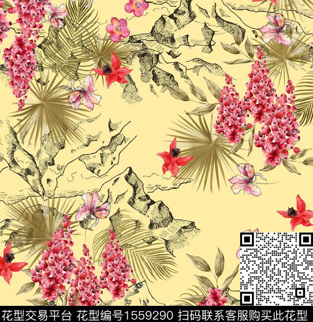 guan1217.jpg - 1559290 - 花卉 水彩 山峰 - 数码印花花型 － 女装花型设计 － 瓦栏