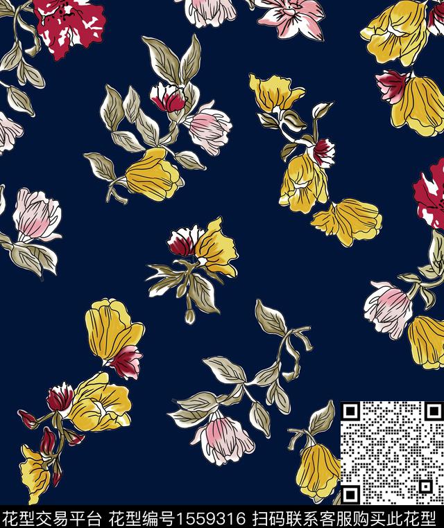 guan1223.jpg - 1559316 - 手绘 花卉 水彩 - 传统印花花型 － 女装花型设计 － 瓦栏