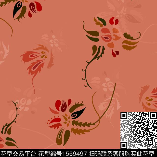 四方连续花型.jpg - 1559497 - 民族风 简约 平面花卉 - 数码印花花型 － 女装花型设计 － 瓦栏