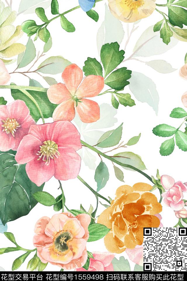 植物大花花卉数码印花花型下载（图片编号: 1559498） - 瓦栏（Walan）