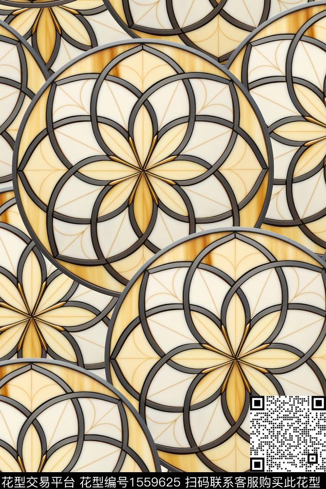 几何花卉复古数码印花花型下载（图片编号: 1559625） - 瓦栏（Walan）