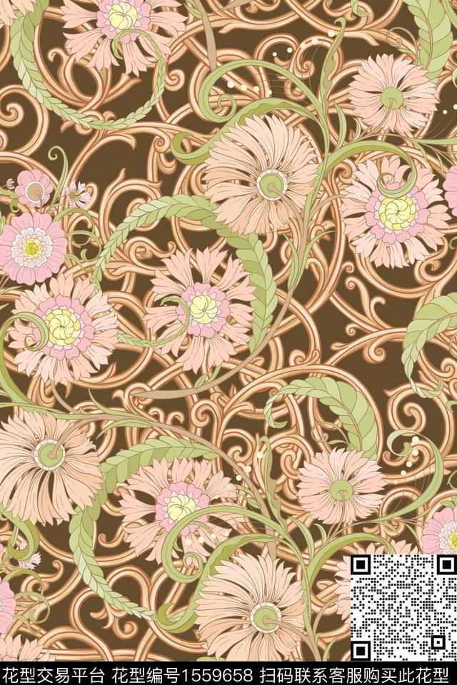 花卉复古女装数码印花花型下载（图片编号: 1559658） - 瓦栏（Walan）