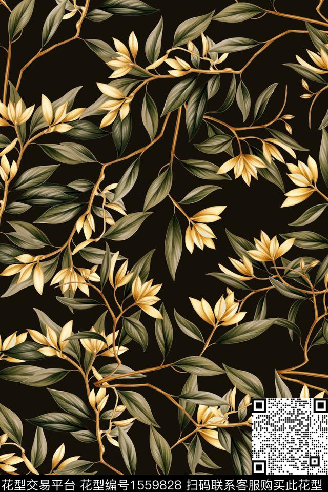 花卉复古女装数码印花花型下载（图片编号: 1559828） - 瓦栏（Walan）