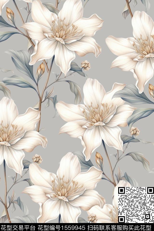 花卉复古女装数码印花花型下载（图片编号: 1559945） - 瓦栏（Walan）