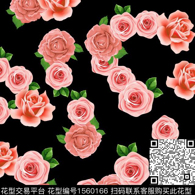 BNG#4.jpg - 1560166 - 黑底花卉 绿植树叶 花卉 - 数码印花花型 － 女装花型设计 － 瓦栏