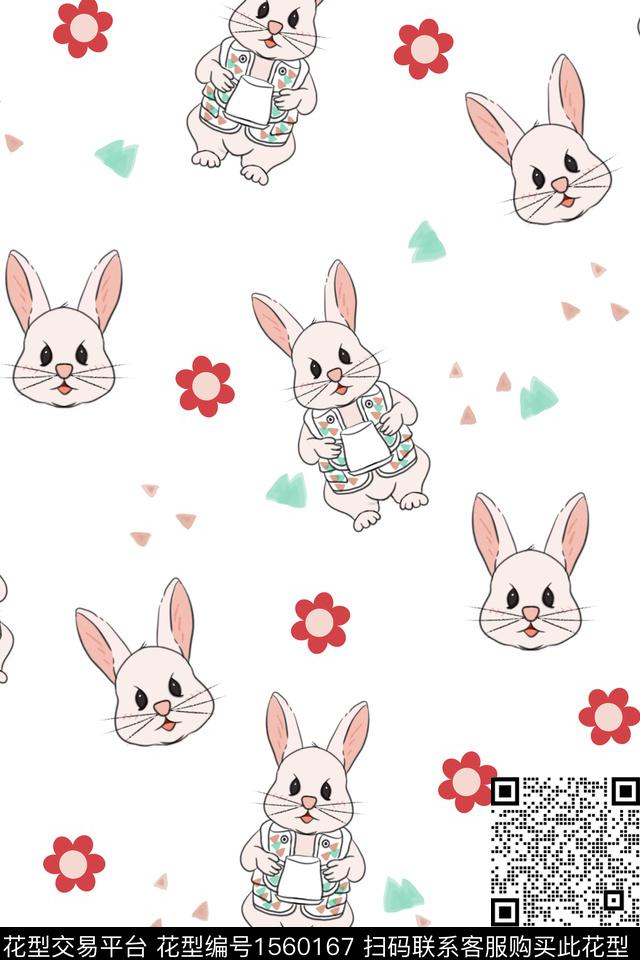 兔子小花童装传统印花花型下载（图片编号: 1560167） - 瓦栏（Walan）