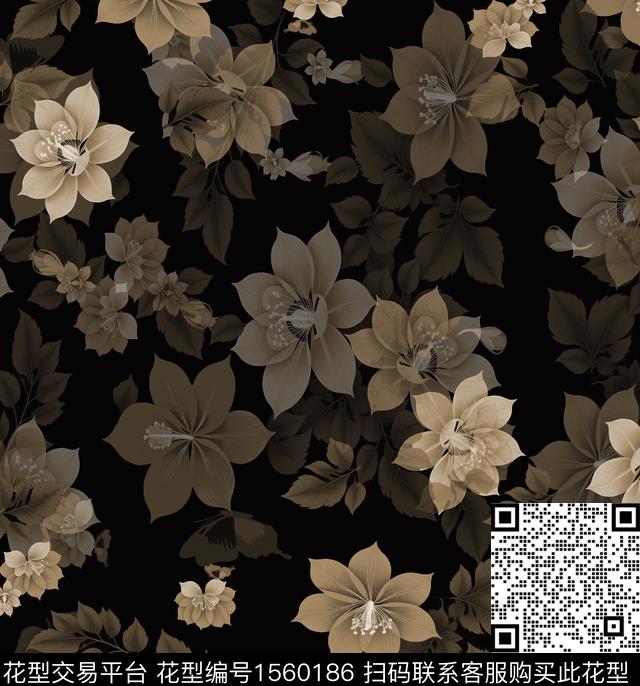 87809.jpg - 1560186 - 大花 混合拼接 花卉 - 数码印花花型 － 女装花型设计 － 瓦栏