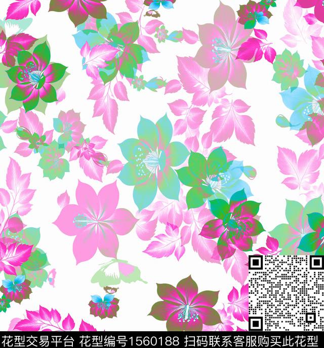 8780970.jpg - 1560188 - 大花 混合拼接 花卉 - 数码印花花型 － 女装花型设计 － 瓦栏