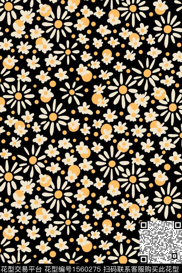 黑底花卉花卉小碎花数码印花花型下载（图片编号: 1560275） - 瓦栏（Walan）