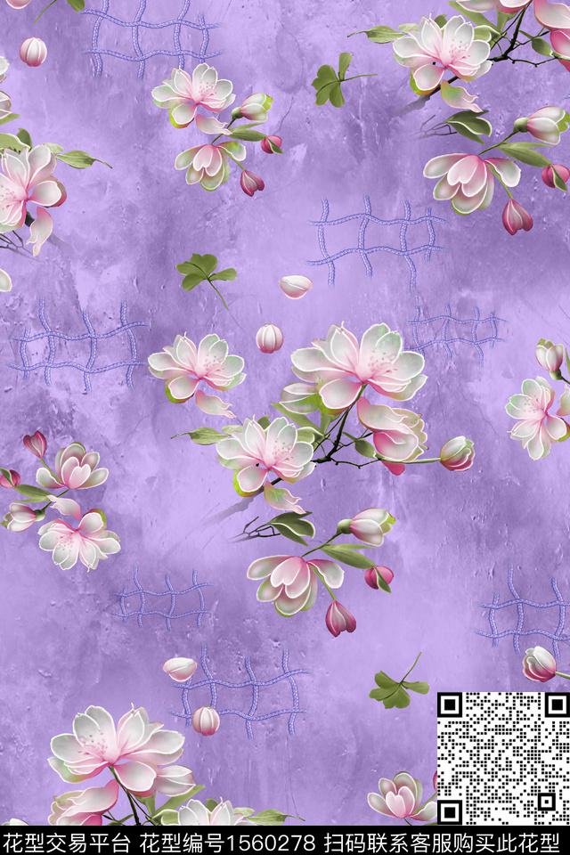 HDS-Y23071835.jpg - 1560278 - 底纹 花卉 数码花型 - 数码印花花型 － 女装花型设计 － 瓦栏