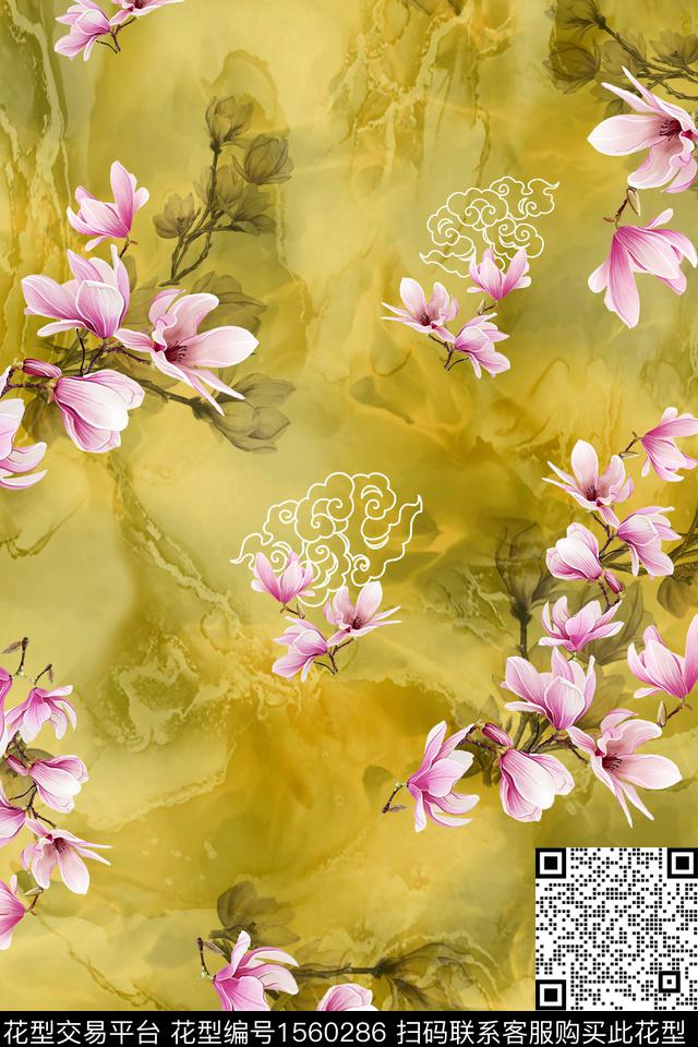 HDS-Y23071843.jpg - 1560286 - 底纹 花卉 中国风 - 数码印花花型 － 女装花型设计 － 瓦栏